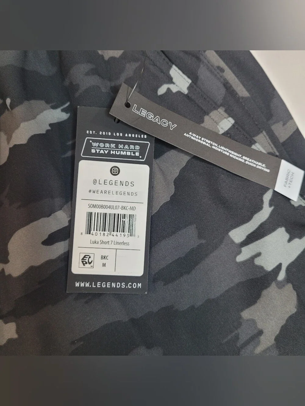 Legends Mens Luka Short Black Camo Linerless Size Medium